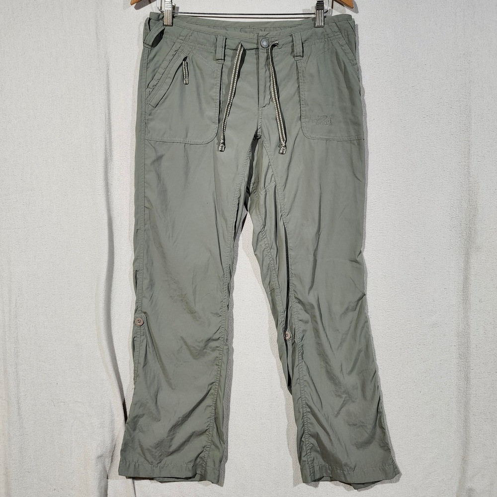 The North Face Womens 10 Hiking Pants Sage Green Nylon Roll Up Convertible Capri